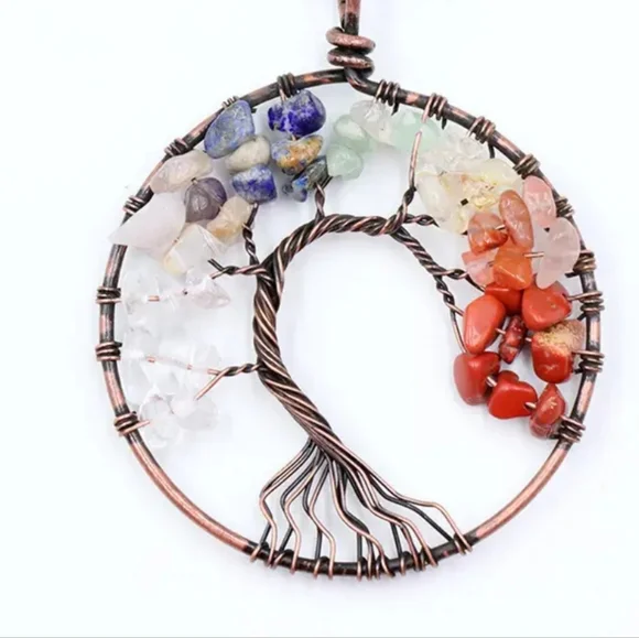 Amethyst Tree Of Life Pendant Copper Necklace Round Brown - Picture 3 of 3